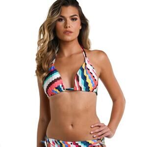 La Blanca Women Multi Stripe Slice Of Paradise Halter Triangle Swim Top Size 14